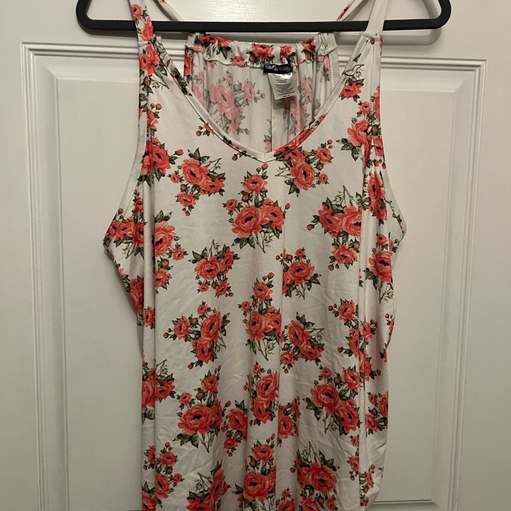 Floral Print Tank Top - Red and White